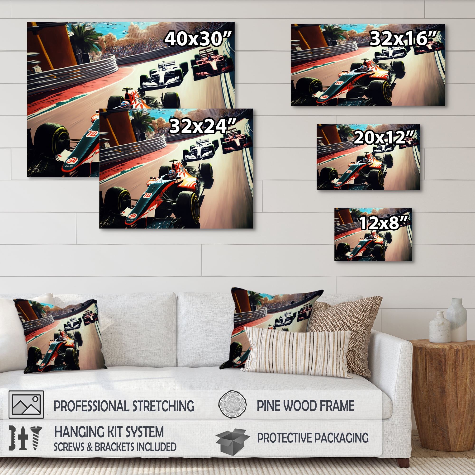 Designart Racing car in Monaco GP I Canvas Wall Art
