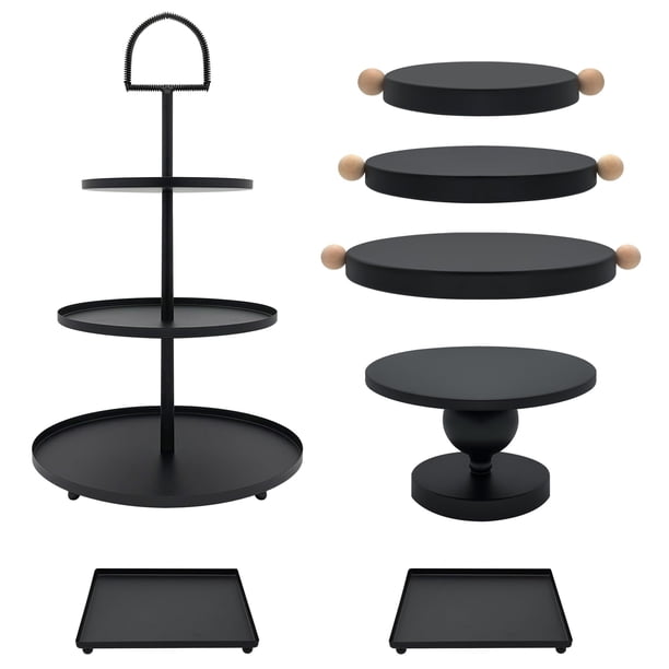 Juego de 7 soportes de metal para tartas, soporte redondo de 3 niveles, para cupcakes, bandeja de servir para fiestas, bodas, cumpleaños, baby shower, aniversario