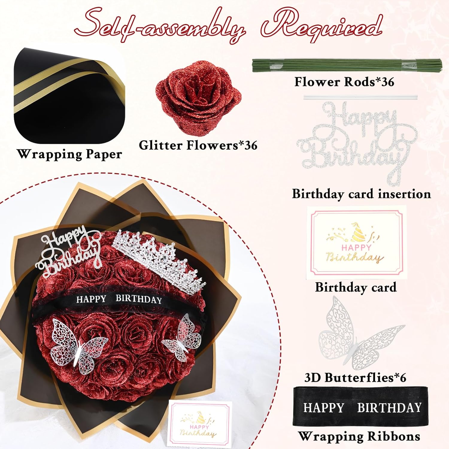 Yastouay Glitter Roses Bouquet, Fake Glitter Flowers Bouquet, Everlasting Shiny Artificial Rose Bouquet for Birthday Gift 36 Roses