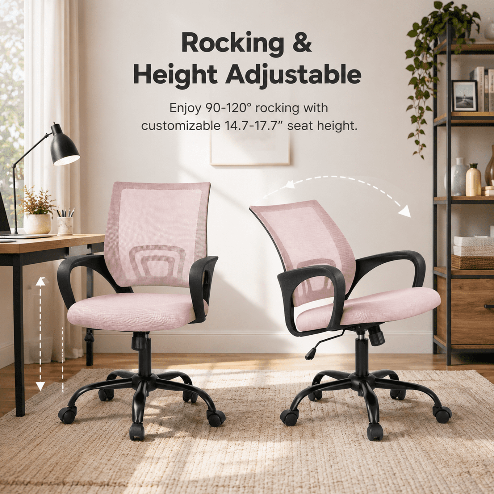 Alvantor 2 Set Office Chair, Ergonomic Mesh Desk Chair with Lumbar Support and Fixed Armrests, Adjustable Height & 360° Swivel, 250lbs
