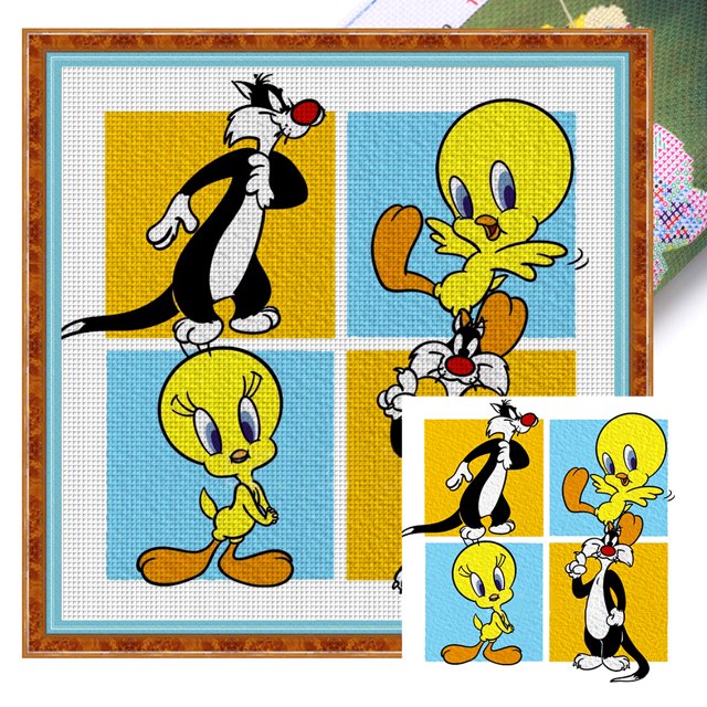 Hilo Algodón Ecológico Bordado Punto Cruz Con Gato Y Piolín 11CT 50x50cm