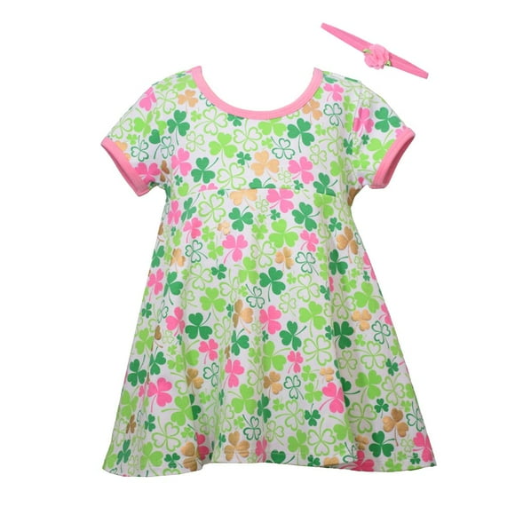 Bonnie Jean Girl's St Patrick's Day Dress - Green Shamrock Dress for Baby, Toddler and Little Girls, Green White Pink Gold, 0-3 Months