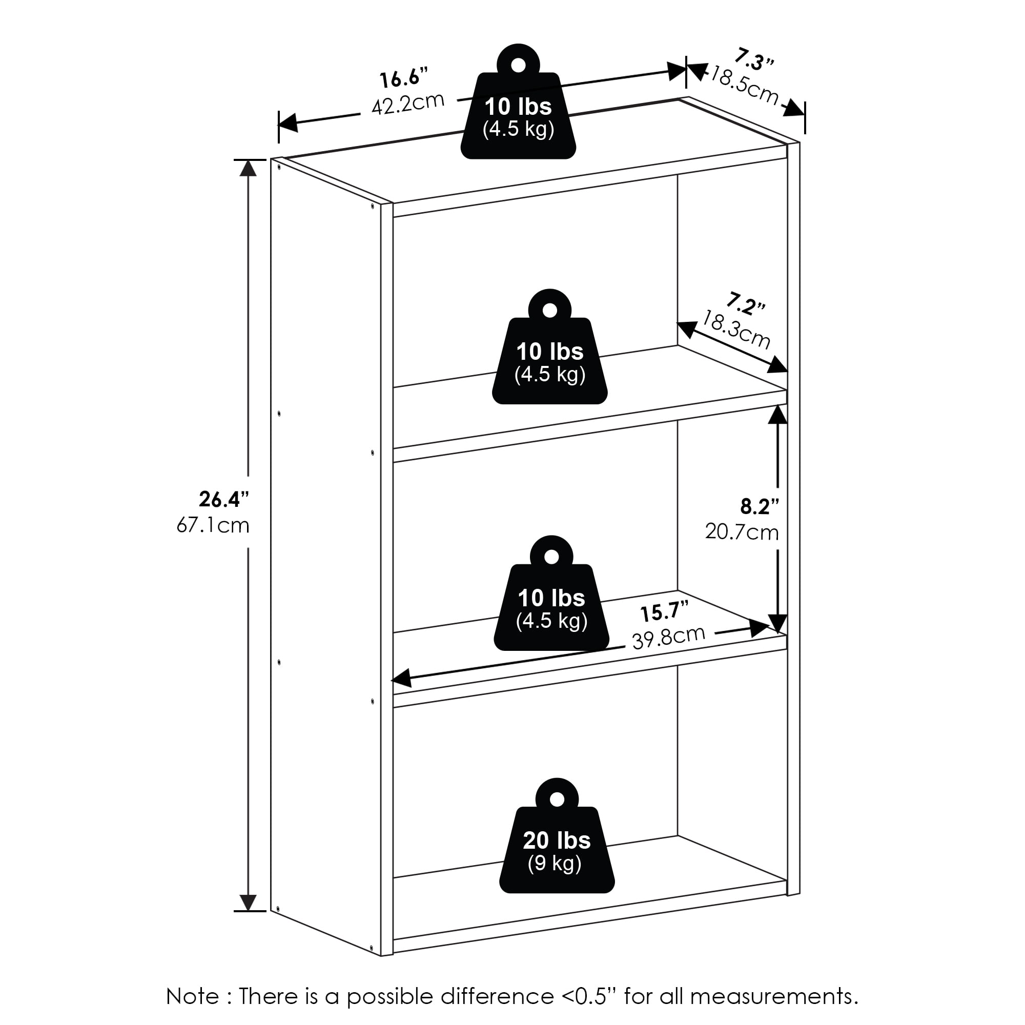 Furinno BASIC 3-Tier Media Storage Rack with Open Cube Shelves, 7 x 17 x 26 Inches, Espresso