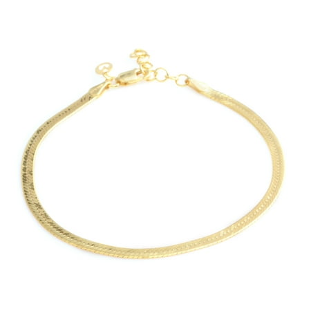 925 Sterling Silver 14K Yellow Gold Plated Herringbone Bracelet for Women Jewelry Gift 7.75-8.75" 3.40 g