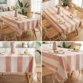 thumbnail image 4 of Stitching Tassel Tablecloth Striped Table Cloth Rectangle Cotton Linen Dust-Proof Table Cover for Kitchen Dinning 140*10cm Orange, 4 of 5