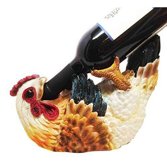 Hen Chicken Rooster and Grapes Wine Holder Guzzler Vino Statue 9.5"L Home Decoration