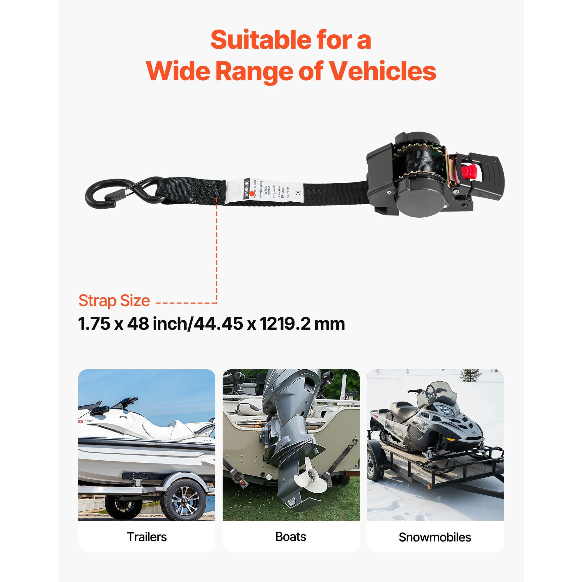 Car Tie Down Kit with 2 Straps, 550 lbs Capacity, Ratchet Tensioner, S-Hooks, for Trailer Boat Snowmobile Transport