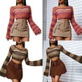 thumbnail image 3 of Womens Crochet Knitted Crop Top Pullover Sweater Long Sleeve Hollow Out Square Neck Shirt Blouse Y2k Fall Streetwear, 3 of 19