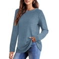 thumbnail image 2 of Avamo Long Sleeve Shirts for Women Casual Blouses Crew Neck Tunic Tops Sweatshirts Pullover Blue XL, 2 of 4
