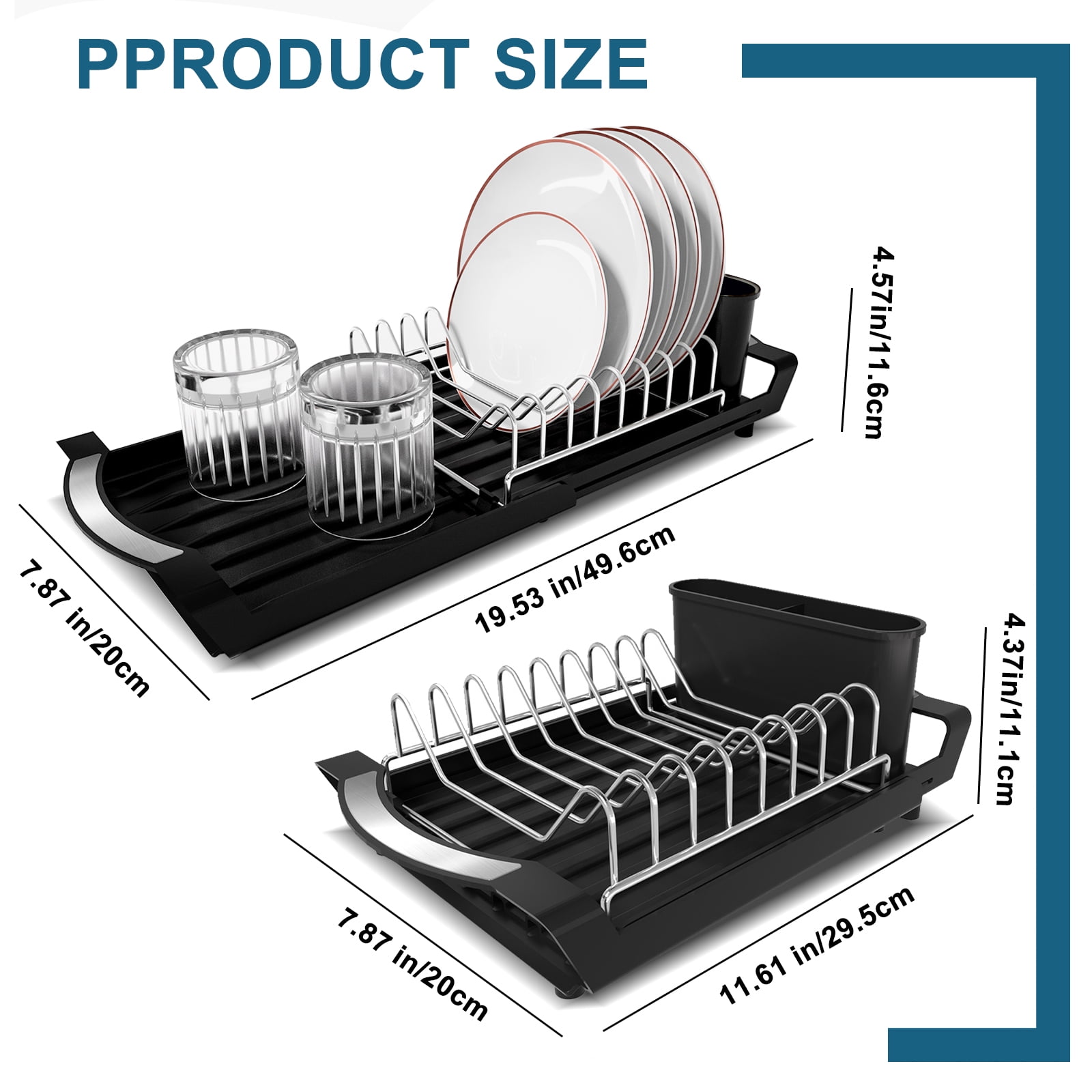 Dish Drying Rack, Extendable Dish Rack, Drying Rack Kitchen,Compact Dish Drainer,Utensil Holder, Cup Holder, Drying Rack for Kitchen Sink