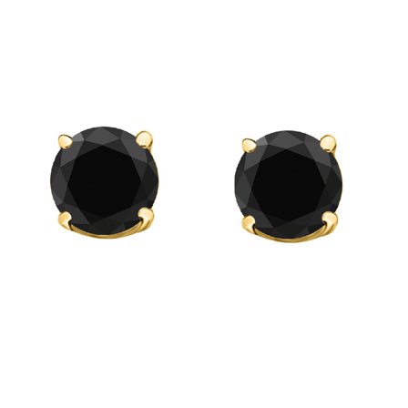 Aonejewelry Black Diamond Stud Earrings for Women |14K Yellow Gold 0.2 carat 2 stone black Round cut Prong setting