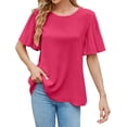 thumbnail image 2 of Vmvidoty Womens Summer Ruffle Short Sleeve Dressy Casual Blouses Mock Neck Tops Work Shirts Hot Pink L, 2 of 7