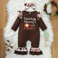 thumbnail image 2 of KOMOO Baby Jumpsuit Set Turkey Letter Print Long Sleeves Ruffle Bell-Bottom Romper Bowknot Headband Outfits, 2 of 9