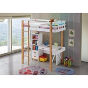 White & Natural Twin Loft Bed + Desk + Bookshelf by Rutherford 37970-3pcs
