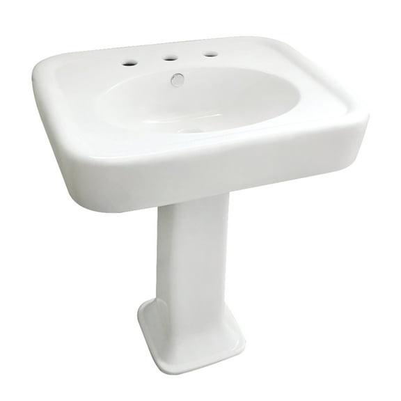 Kingston Brass VPB2268 Robert 26" Ceramic Pedestal Sink (8-Inch, 3-Hole), White
