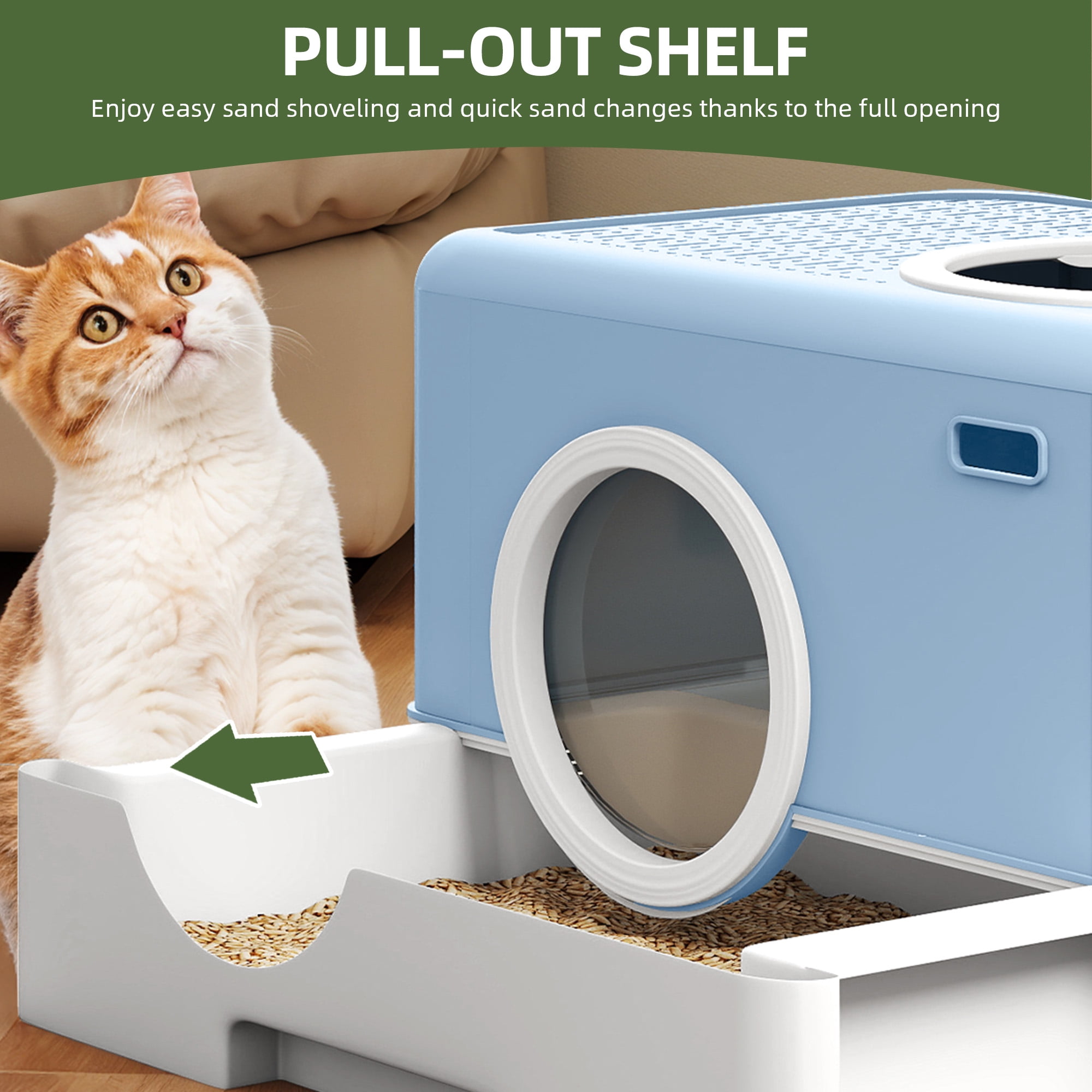 Uforic Large Enclosed Cat Litter Box with Lid Drawer Type Easy to Clean,Blue