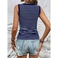 thumbnail image 2 of Blue And White Striped Round Neck Slim Fit Ribbed Tank Top, 2 of 6