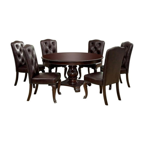 Furniture of America Ramsaran 7-Piece Brown Cherry Round Wood Dining Set