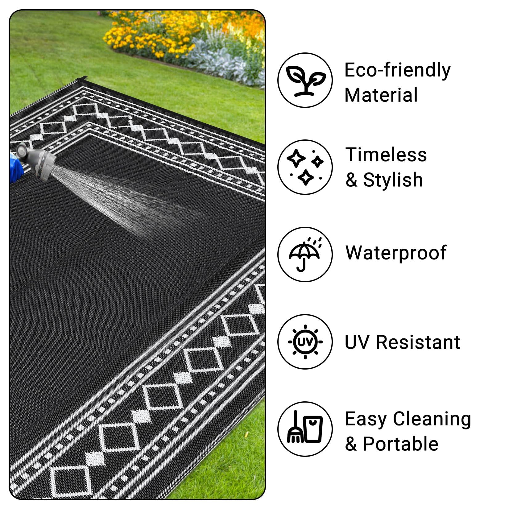 Outdoor Rug 8x10 Plastic Straw Rug Waterproof Patio Rug,Reversible Rug,Foldable Lightweight Outdoor Carpet with Storage Bag,4 Stakes,Outdoor Mat Reversible Camping Carpet Camping Mat for Deck,Garden