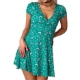 thumbnail image 6 of Summer Dresses for Women Casual V Neck Short Sleeve Loose Flowy Floral Pleated Beach Vacation Mini Dress,Sizes S-3XL, 6 of 6