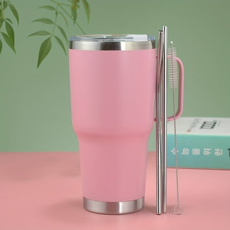 

30oz Stainless Steel Insulated Tumblers with Handles and Straws Large Capacity Travel Mugs Hand Wash Only Reusable Coffee Cups for Hot and Cold Beverages Multipurpose No Electricity Needed