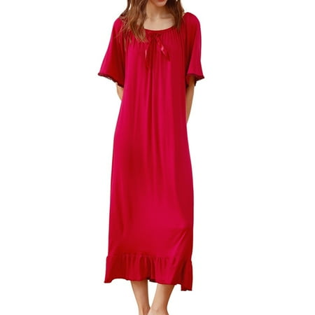 

Newway Women Nightgown Vintage Victorian Princess Nightdress Long Loungewear Short Sleeve Loose Sleepwear