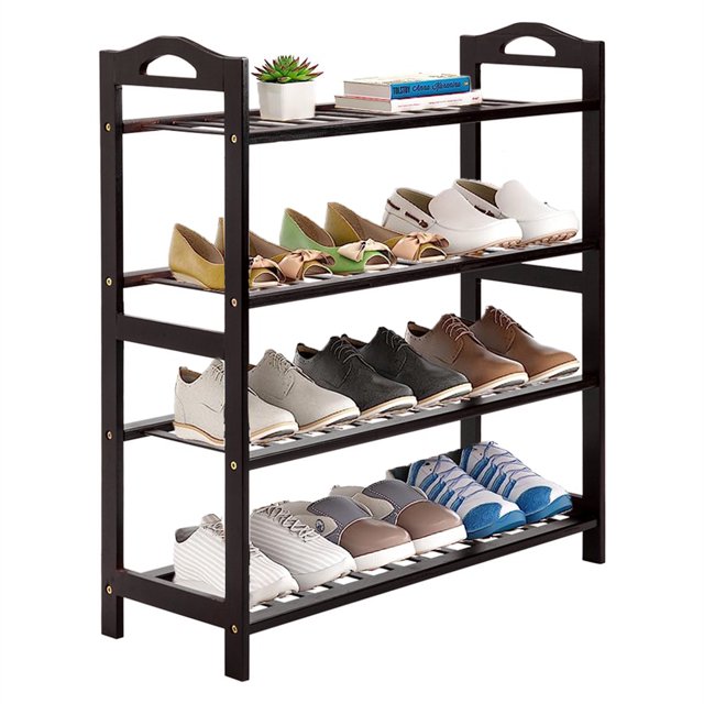 Gzxs 4Tier Bamboo Shoe Rack Stackable Storage Shelf with Multi