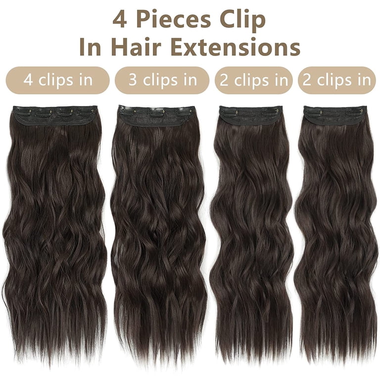 4 Pcs Clip in Hair Extensions Synthetic Dark Brown Wavy 22 Inch Women Amazon.com : 6PCS Clip in Hair Extensions 22 main image 3