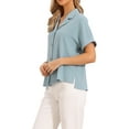 thumbnail image 4 of INSPIRE CHIC Business Casual Blouses for Women's Dressy Casual V Neck Short Sleeve Button Down Shirts Relaxed Work Tops M Blue, 4 of 6