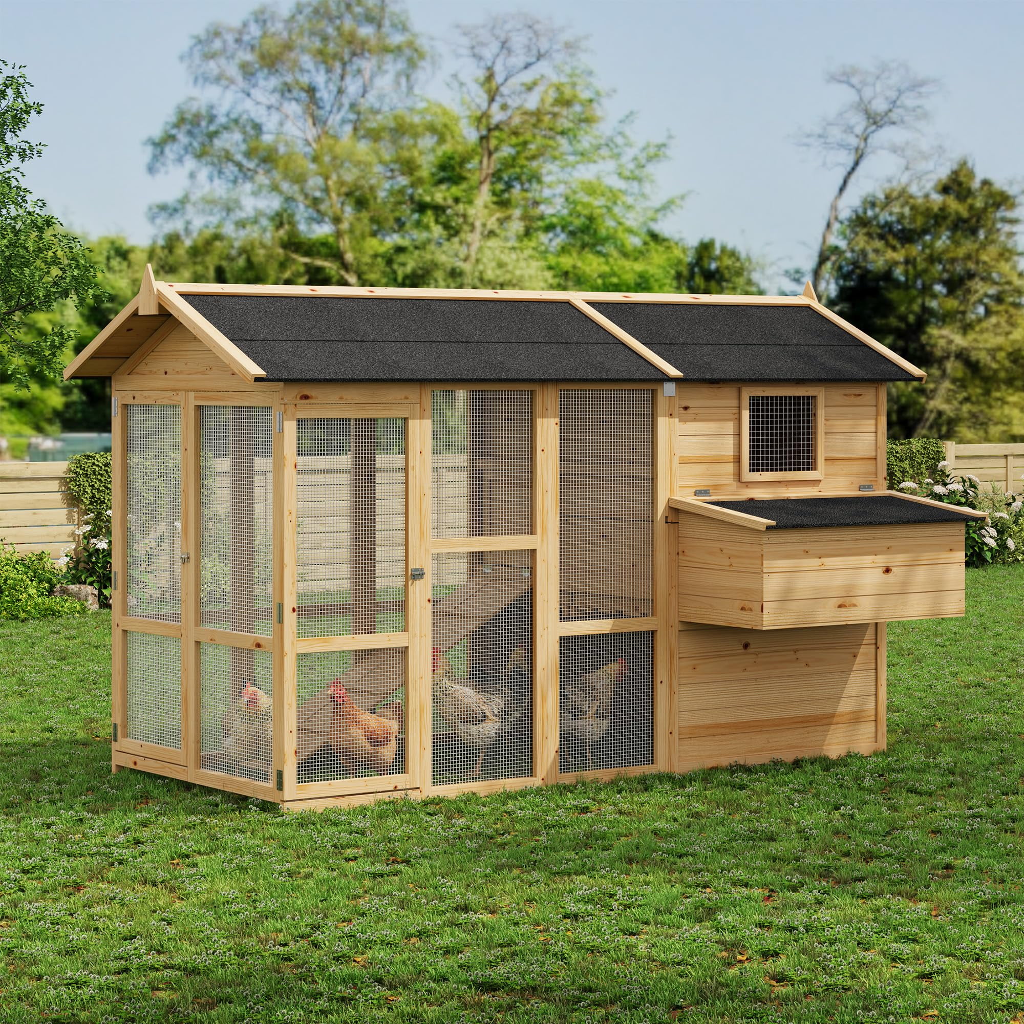 Gaderth 80" Chicken Coop, Wooden Hen House Outdoor Backyard Garden Bunny Rabbit Hutch, Wooden Hen House, Chicken Cage, Ramp, Pull Out Tray, Rabbit Hutch for Small Animals