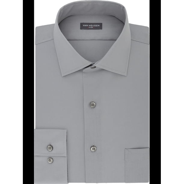 VAN HEUSEN Mens Gray Point Collar Classic Fit Dress Shirt M 15.5- 32/33 -  Walmart Business Supplies