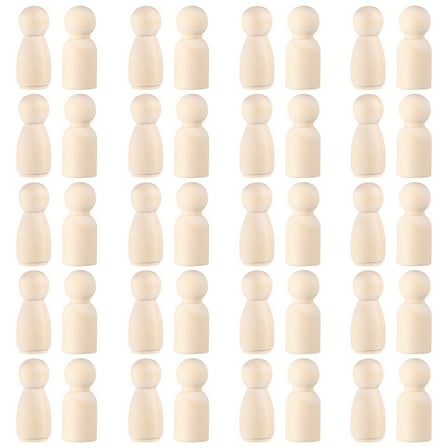KALLORY  Beige Wooden Peg Dolls for DIY Creativity Development 40Pcs
