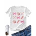 thumbnail image 4 of Women's T-Shirt Pink Cartoon Sweet Bow Baseball Bat Short Sleeve Casual Tee Classic Crew Neck T Shirt for Women White, M, 4 of 7
