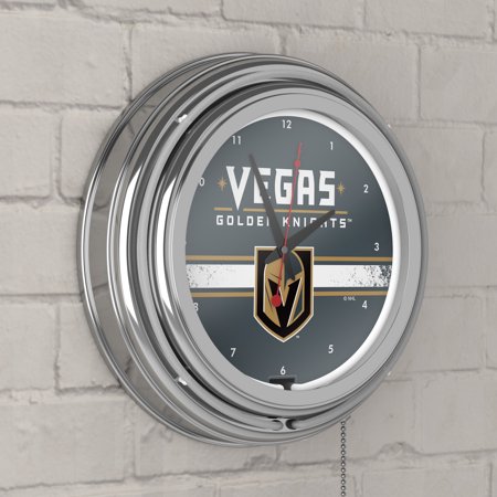 Vegas Golden Knights NHL Chrome Double Ring Neon Clock - Steel Grey, Gold, Black