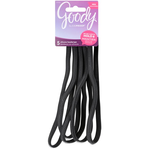 Goody Goody Slideproof Thin Headbands with Silicone Grip Black 6 Ct