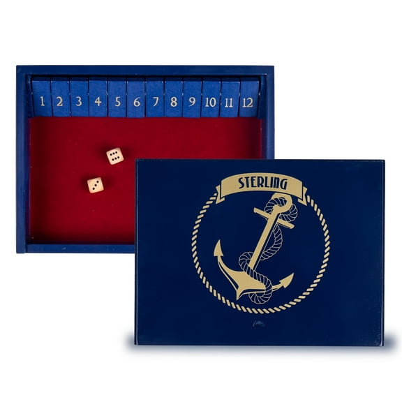 Sterling Games Wooden Shut the Box Game with 12 Numbers with Lid Cover, Blue