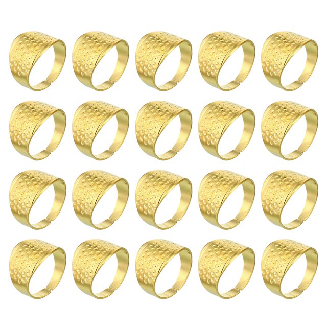 Unique Bargains Metal Sewing Thimbles, Adjustable Finger Protector Shield Thimble Ring, Golden 20Pcs