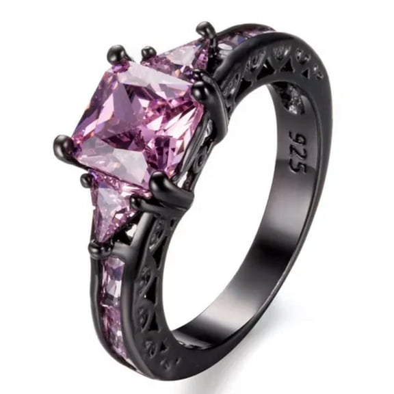 Pink/Purple Zirconia Band Women's Black Gold Filled Wedding Party Ring Size 6-10