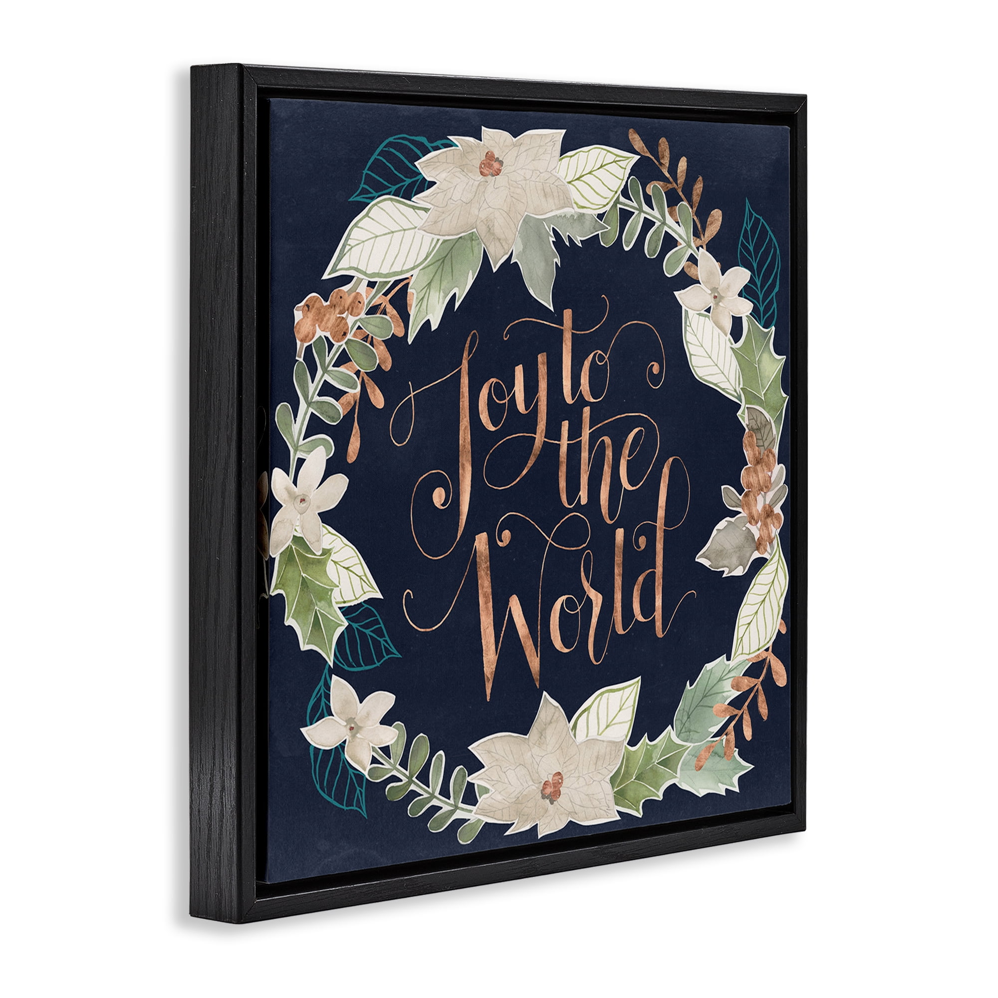 Stupell Industries Joy To The World Holiday Painting Black Floater Framed Art Print Wall Art, 18 x 18
