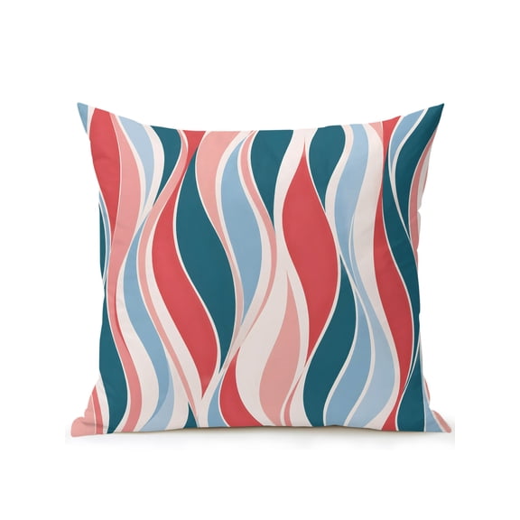 Outdoor Pillows Waterproof, Pink Teal Striped Bedding Throw Pillows with Insert for Couch Sofa Bed, Modern Colorful Abstract Lines 18x18 Inch Pillowcases Decorative Camping Patio Pillow Set of 1