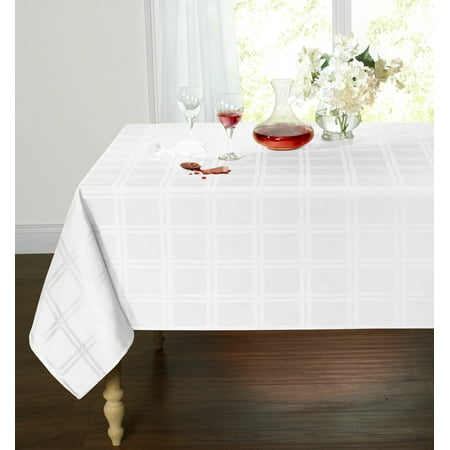 Spill Proof Stain Resistant Plaid Tartan Fabric Tablecloth 60 In W Spill Proof Stain Resistant Plaid Tartan Fabric Tablecloth 60 In W X 120 L White