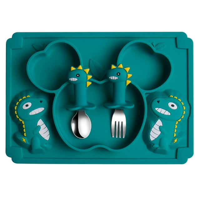 1 Ensemble de Vaisselle en Silicone pour Bébé Assiette Plat Assiette de Dîner pour Bébé Ensemble Fourchette Cuillère