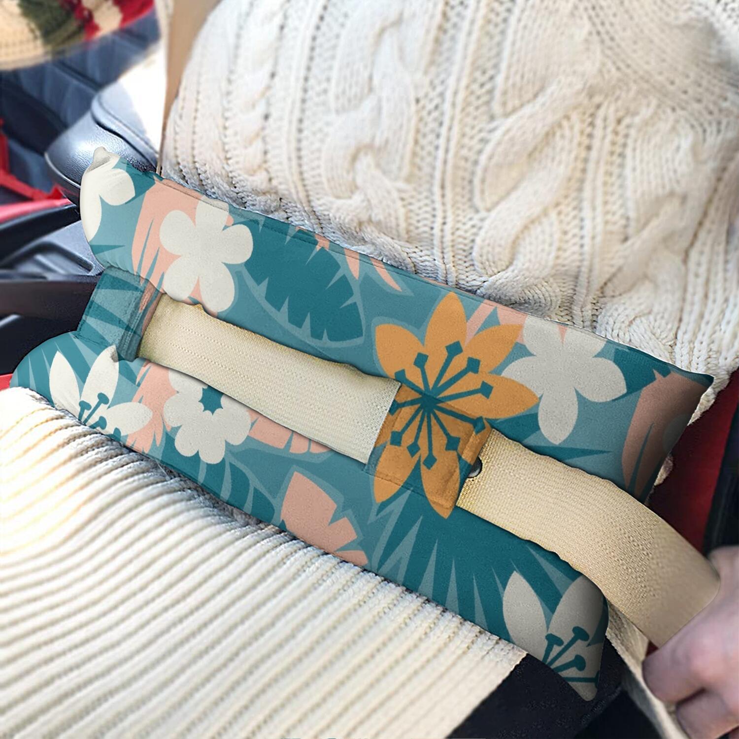 Exotic Botanical Print Chest Protector After Surgery - Double Strap Seat Belt Cushion - Tropical Floral Mastectomy Pillow for Women