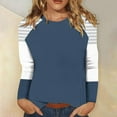 thumbnail image 5 of miqiqism Womens Crewneck Sweatshirt Trendy Colorblock Striped Printed Blouses Juniors Casual Loose Fitting Tops Teen Girls Comfy Long Sleeve T Shirt,Navy,3X-Large, 5 of 6