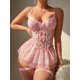 thumbnail image 2 of Conjunto de lencería CRIPOM de encaje rosa talla grande con liguero XXXL, 2 of 6