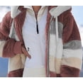 thumbnail image 3 of Winter Loose Thick Plush Multi-coloured Patchwork Mid-length Hoodie Jacket Top, 3 of 4