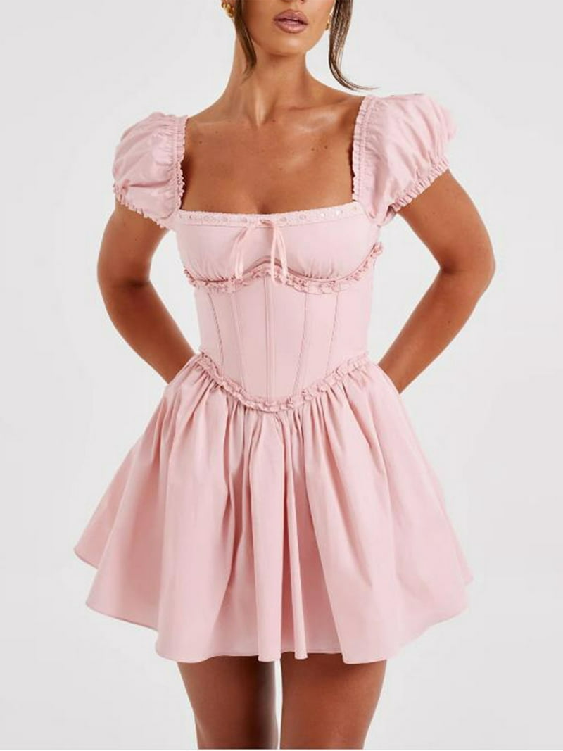 Arvbitana Women's Short Sleeve Mini Dress Solid Color