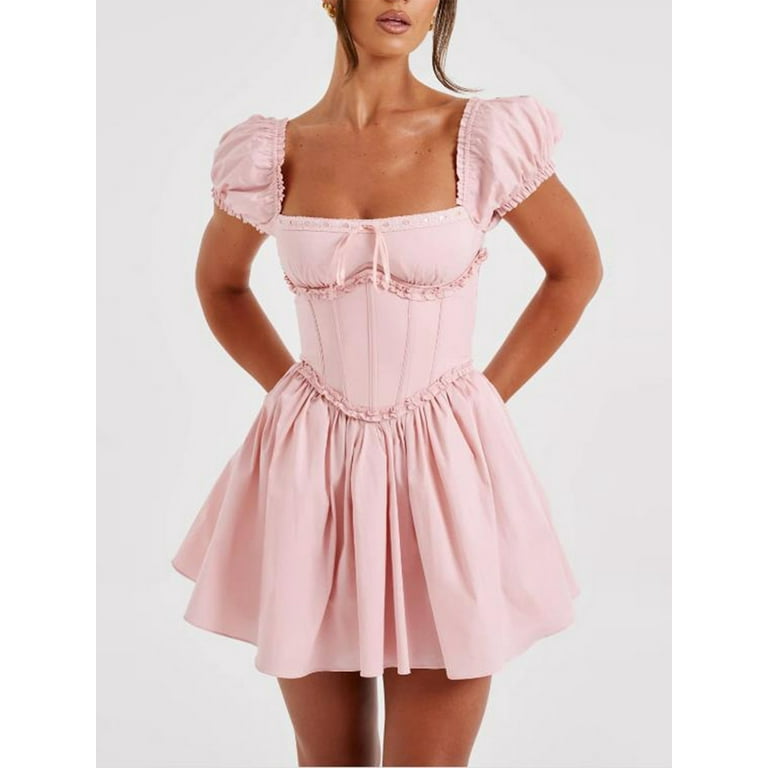 Pink Corset Mini Dress Oletta Pink Corset Strapless Bubble Hem