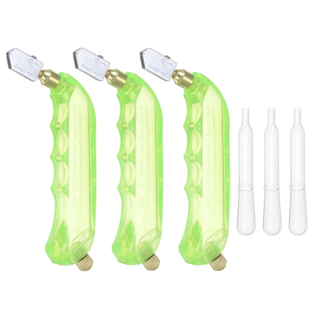 Juego de 3 cortadores de vidrio con mango en pistola 6mm-12mm con alimentación de aceite, herramienta para cortar vidrio de colores con depósito de aceite, verde claro