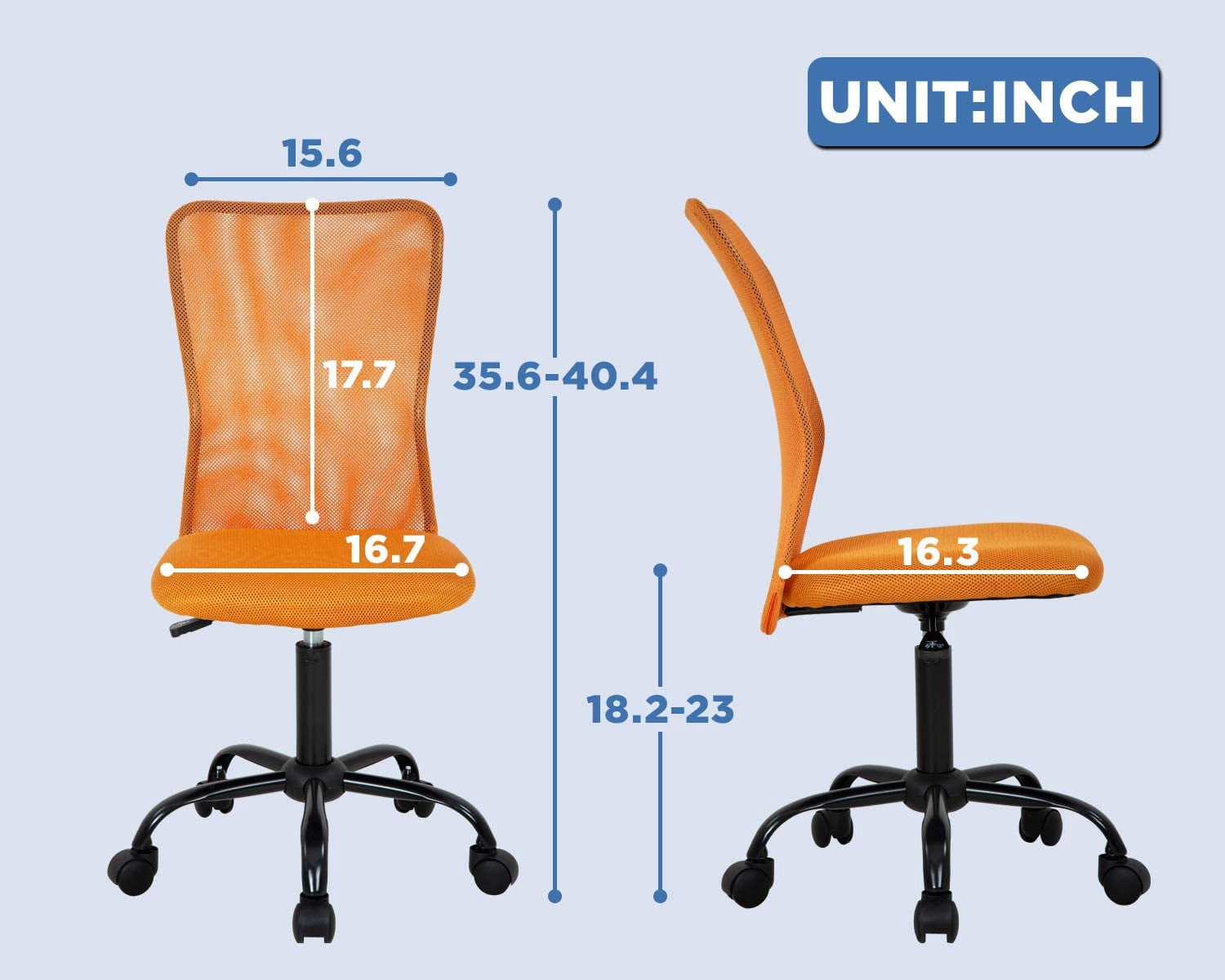 BestOffice Ergonomic Armless Office Chair with Adjustable Height, Lumbar Support for Adults(Orange)